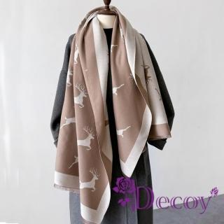 【Decoy】卡通小鹿 保暖加厚百搭簡約披肩圍巾(卡其色)