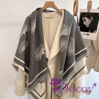 【Decoy】韓版時尚 銀杏葉雙面加厚仿羊絨大方巾披肩圍巾(灰色)