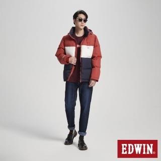 【EDWIN】男裝 三拼色防寒連帽外套(紅色)