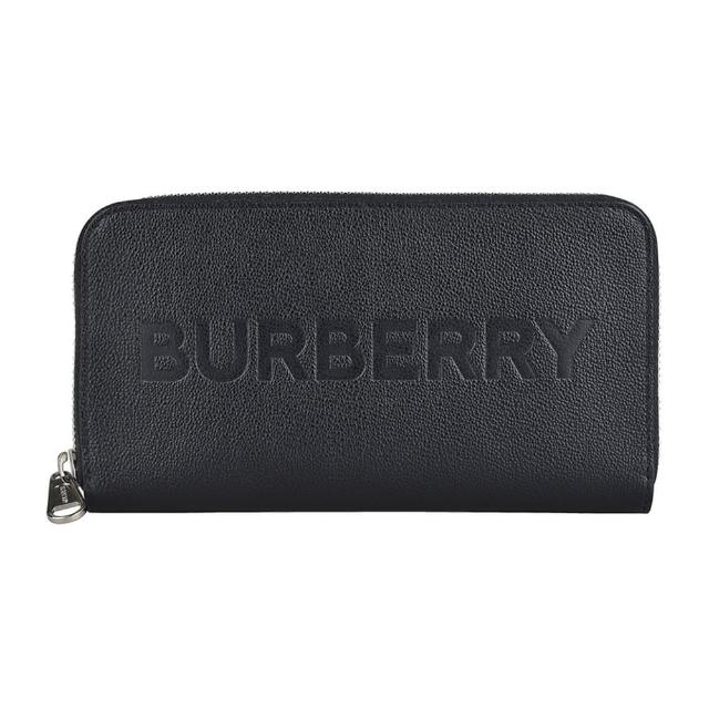 【BURBERRY 巴寶莉】BURBERRY字母LOGO設計拉鍊壓紋牛皮12卡長夾(黑)