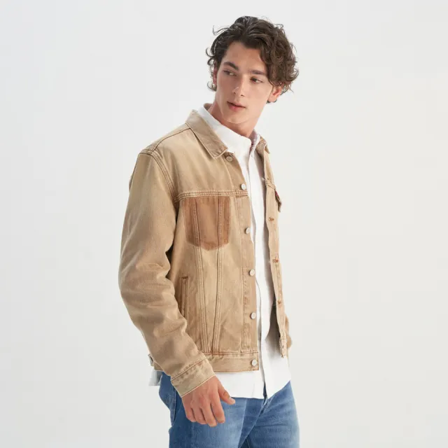【LEVIS】男款 TYPE III 牛仔外套 單寧外套 復古寬鬆版型 沙漠卡其色 熱賣單品 0015E-0007