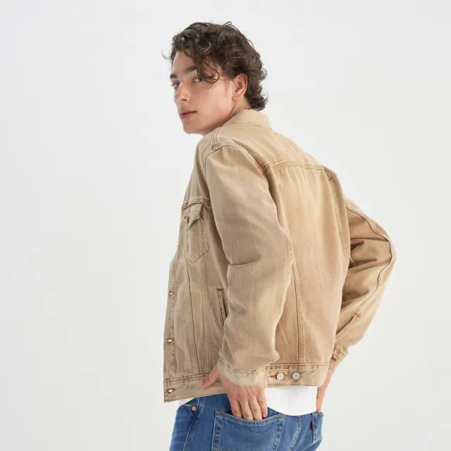 【LEVIS】男款 TYPE III 牛仔外套 單寧外套 復古寬鬆版型 沙漠卡其色 熱賣單品 0015E-0007
