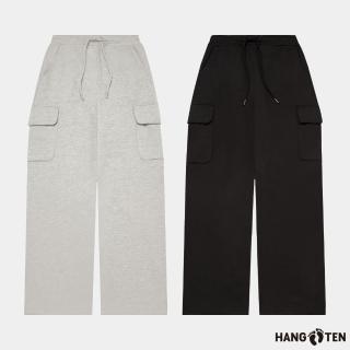 【Hang Ten】女裝-正韓韓國連線-WIDE FIT內刷毛抽繩側邊口袋工裝長褲(多色選)