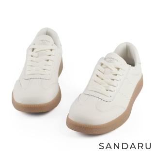 【SANDARU 山打努】復古曲線透氣真皮小白鞋(米)