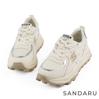 【SANDARU 山打努】休閒鞋 真皮復古層次拼接銀老爹鞋(米)