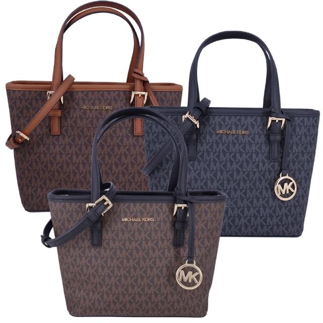 【Michael Kors】MK JET SET TRAVEL 金字LOGO 防刮皮革  手提/斜背 托特包(多色任選/小款)