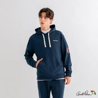 【Arnold Palmer 雨傘】男裝-草寫LOGO印花連帽大學T(藏青色)