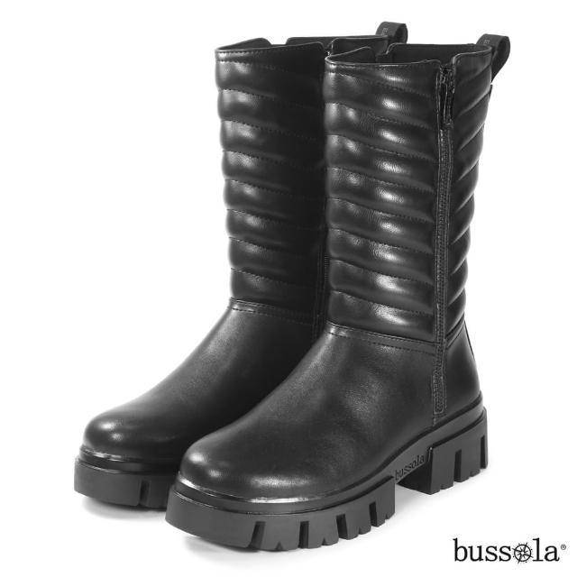 【bussola】CORVARA 個性澎澎衍縫拼接中筒靴(黑色)