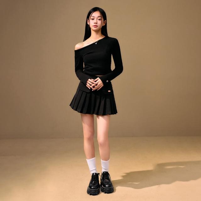 【MAJOR MADE】斜肩小性感短絨長袖上衣(斜肩/短絨/長袖)