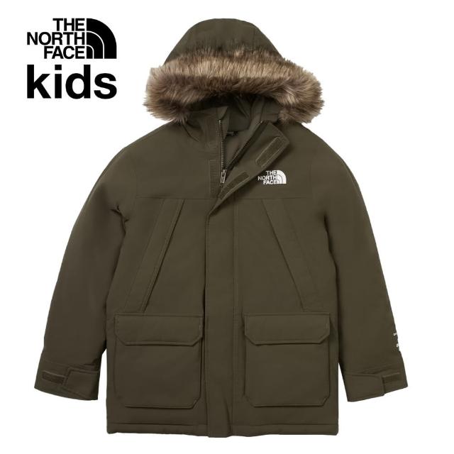 【The North Face 官方旗艦】北面兒童灰褐色DryVent防水透氣保暖連帽羽絨外套｜8A2Z21L