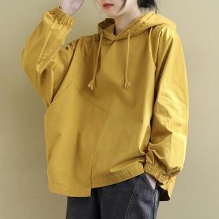 【米蘭精品】現貨+預購 風衣長版外套(文藝長袖抽繩連帽女外套2色74jb62)