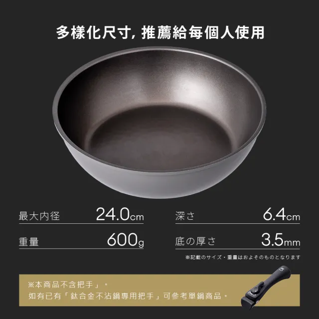 【Aimedia 艾美迪雅】鈦合金不沾鍋-24公分深型.無把手(把手可拆卸式、200萬次耐磨測試)