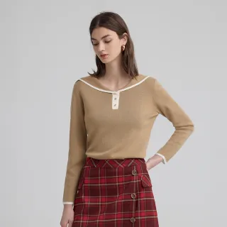 【ILEY 伊蕾】奶茶色水手領羊毛針織上衣(卡其；M-XL；1243515002)