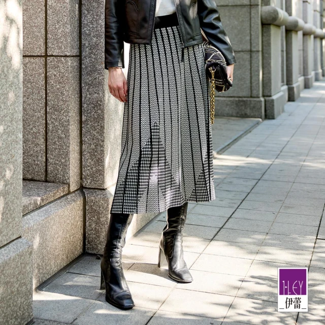 ILEY 伊蕾 水波千鳥縲縈針織長裙(黑；M-XL；1244392212)