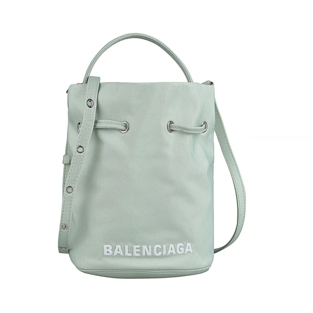 Balenciaga 巴黎世家 BALENCIAGA巴黎世家Wheel LOGO開放式尼龍束口手提斜背水桶包(淡綠x白)