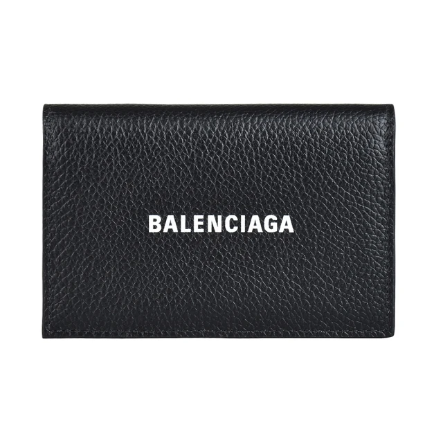 Balenciaga 巴黎世家 BALENCIAGA巴黎世家 LOGO釦式荔枝紋小牛皮2卡卡片夾(黑)