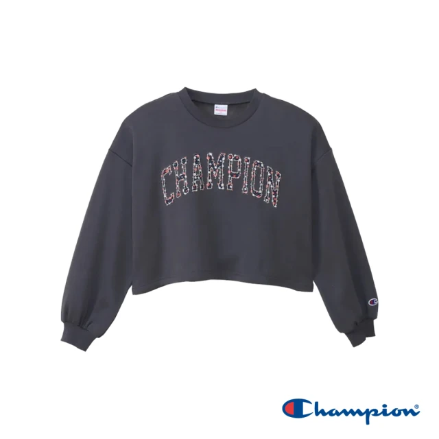 Champion 官方直營-CASUAL 拱型LOGO印花拉絨短版圓領上衣/休閒圓領TEE-女童(3色可選)