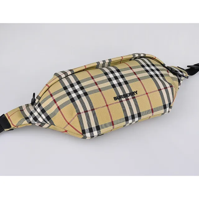 【BURBERRY 巴寶莉】BURBERRY SONNY LOGO拉鍊格紋尼龍胸腰包(典藏米)
