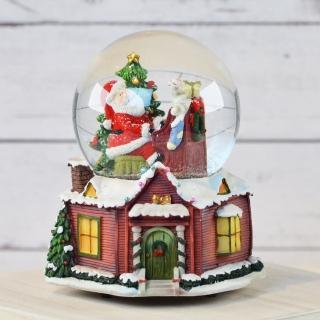 【YU Living 信歐傢居】日本進口 聖誕老公公彈鋼琴音樂盒雪花球 6吋高(多色/聖誕擺飾 桌上擺件)
