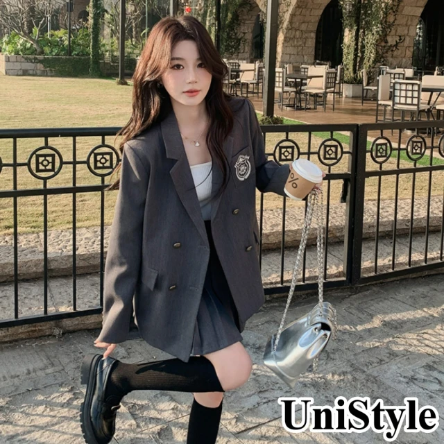 UniStyle 2件套裝長袖西裝外套百褶短裙 韓系減齡學院風 女 ZM187-711(灰)