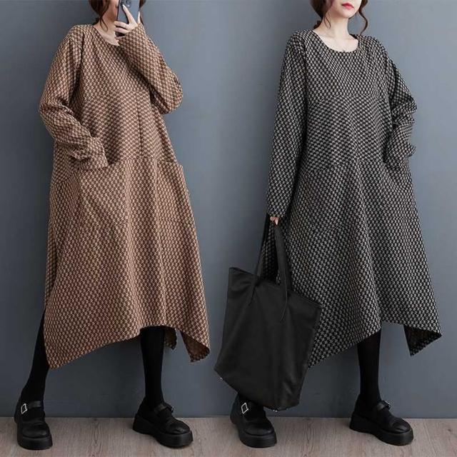 【米蘭精品】現貨+預購 洋裝長袖連身裙(波點日系感大口袋女裙子2色74jb31)