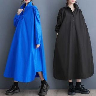 【米蘭精品】現貨+預購 洋裝長袖連身裙(後背鏤空設計純色顯瘦女裙子2色74jb32)