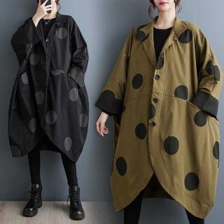 【米蘭精品】現貨+預購 風衣長版外套(立領蝙蝠型波點印花女外套2色74jb23)