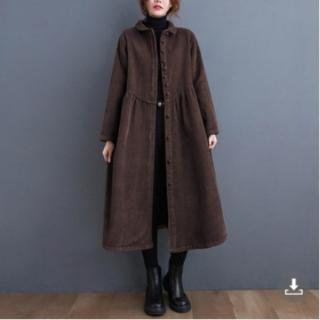 【米蘭精品】現貨+預購 風衣長版外套(加絨長袖文藝寬鬆燈芯絨女外套4色74jb6)