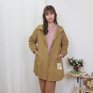 【Hana Mokuba】花木馬日系女裝紐釦門襟長版連帽風衣外套(外套)