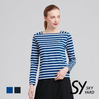 【SKY YARD】純棉條紋方領長袖上衣(寶藍)