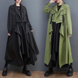 【米蘭精品】現貨+預購 風衣長版外套(純色無扣風衣寬鬆顯瘦中長款女外套2色74jb49)