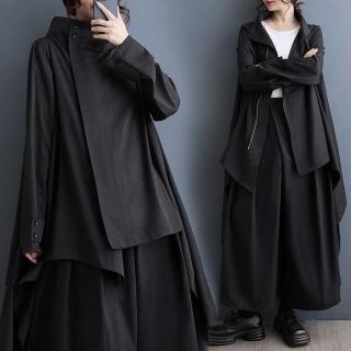 【米蘭精品】現貨+預購 風衣長版外套(寬鬆立領中長款不規則顯瘦女外套黑色74jb50)