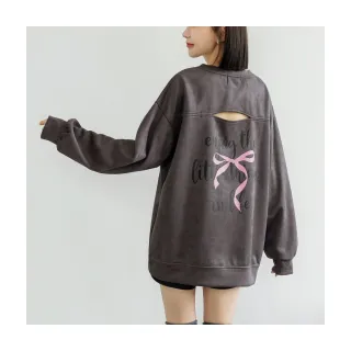 【OB 嚴選】麂皮絨芭蕾風蝴蝶結印花美背大學T 《AB19959》