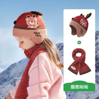 【Kocotree】石墨烯動物保暖圍巾+護耳帽組(M50-54CM)