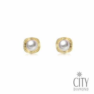 【City Diamond 引雅】天然珍珠8-8.5mm純銀金邊方形耳環