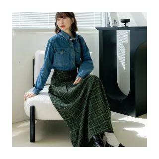 【OB 嚴選】復古格紋保暖磨毛腰鬆緊壓褶傘襬長裙 《CA3040》