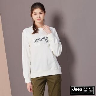 【JEEP】女裝 LOGO貼布大學T(白色)