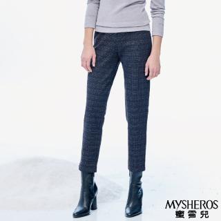 【MYSHEROS 蜜雪兒】休閒長褲 前釦拉鍊 後英字久帶 寬格紋設計(鐵灰)