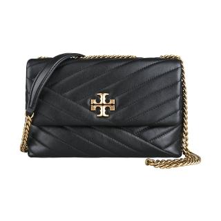 【TORY BURCH】TORY BURCH Kira Chevron金字LOGO絎縫設計羊皮釦式鏈帶斜揹包(小/黑)