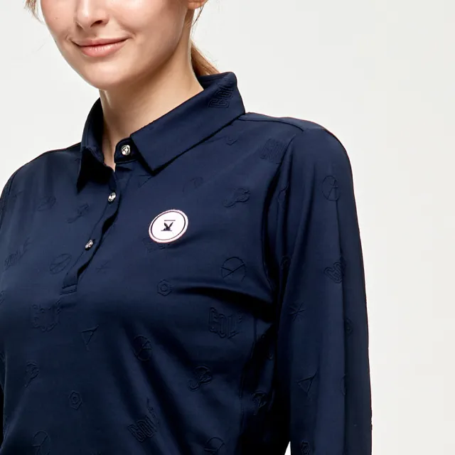 【PLAYBOY GOLF】女款雙面緹花吸濕排汗高爾夫長袖POLO衫-深藍(吸濕排汗/GOLF/高爾夫球衫/KA24206-58)