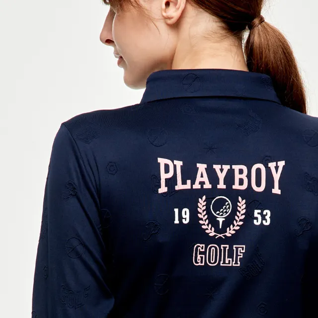 【PLAYBOY GOLF】女款雙面緹花吸濕排汗高爾夫長袖POLO衫-深藍(吸濕排汗/GOLF/高爾夫球衫/KA24206-58)