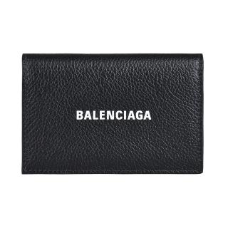 【Balenciaga 巴黎世家】BALENCIAGA巴黎世家 LOGO釦式荔枝紋小牛皮2卡卡片夾(黑)