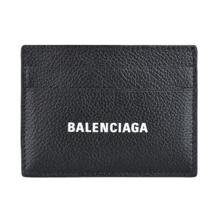 【Balenciaga 巴黎世家】BALENCIAGA巴黎世家 LOGO開放式壓紋小牛皮4卡卡片夾(黑)