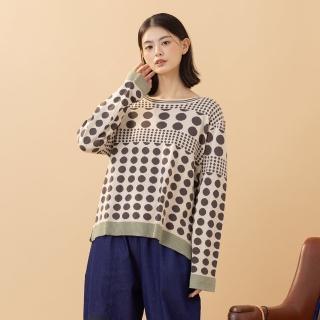 【MOSS CLUB】普普圓點長袖針織上衣(藍 桔 灰/魅力商品)