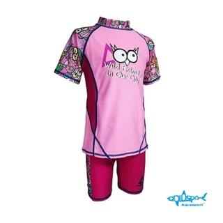 【Aquasport】大眼粉啾兒童游泳防曬短袖套裝(學生泳衣/短袖泳衣/兒童泳衣/大童泳衣/二件式泳衣/防曬泳衣)