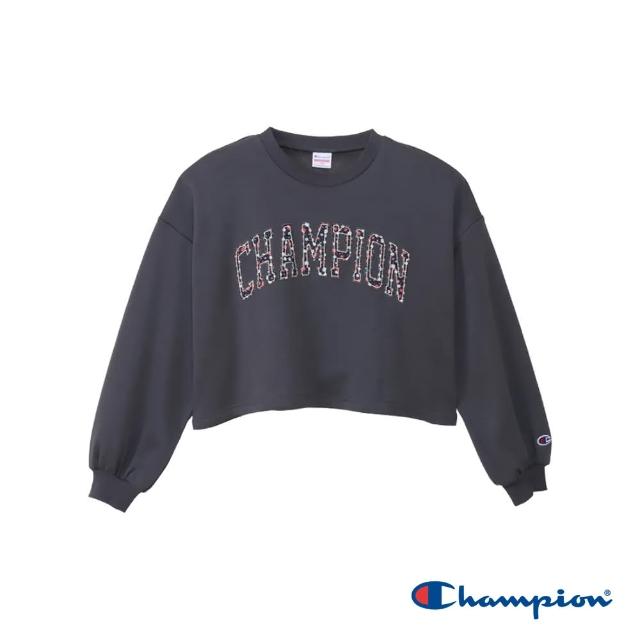 【Champion】官方直營-CASUAL 拱型LOGO印花拉絨短版圓領上衣/休閒圓領TEE-女童(3色可選)