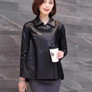 【巴黎精品】現貨+預購 皮衣外套真皮夾克(羊皮單皮寬鬆顯瘦女外套黑色a1iw26)