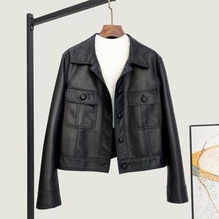 【巴黎精品】現貨+預購 皮衣外套真皮夾克(羊皮休閒百搭顯瘦女外套黑色a1iw17)