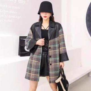 【巴黎精品】現貨+預購 皮衣外套真皮夾克(羊皮拼接粗紡寬鬆女外套黑色a1iw34)