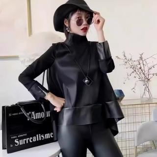 【巴黎精品】現貨+預購 皮衣外套真皮夾克(羊皮拼接歐銀紗立領女外套黑色a1iw30)
